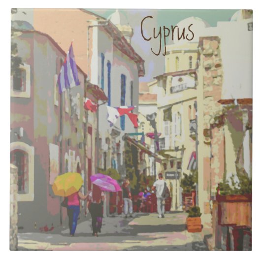 De achterste straten van Cyprus Travel Poster Styl Tegeltje (Voorkant)
