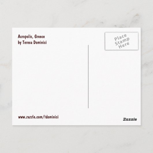 De Acropolis, Briefkaart van Athene (Achterkant)