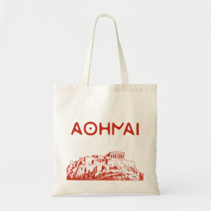 De Acropolis van Athene en Athene Inscriptie Tote Bag