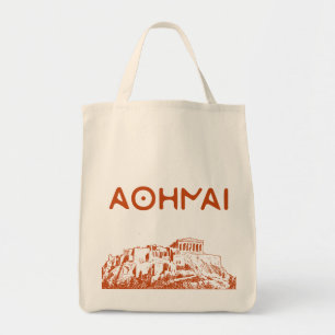 De Acropolis van Athene en Athene Inscriptie Tote Bag