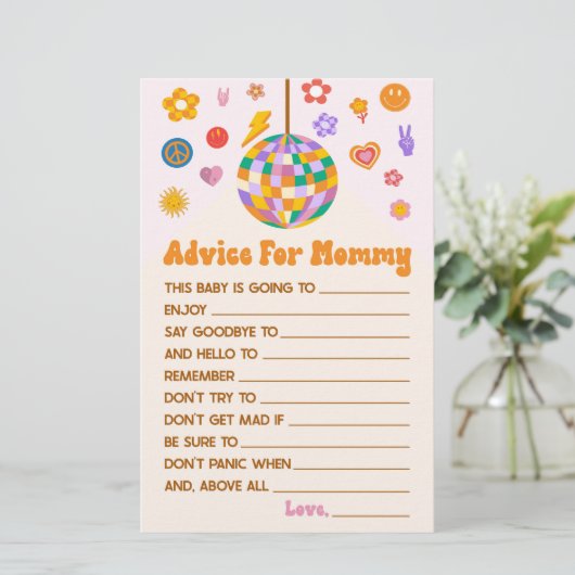 De activiteit Disco Advice Baby shower game van 70 Briefpapier (Staand voorkant)