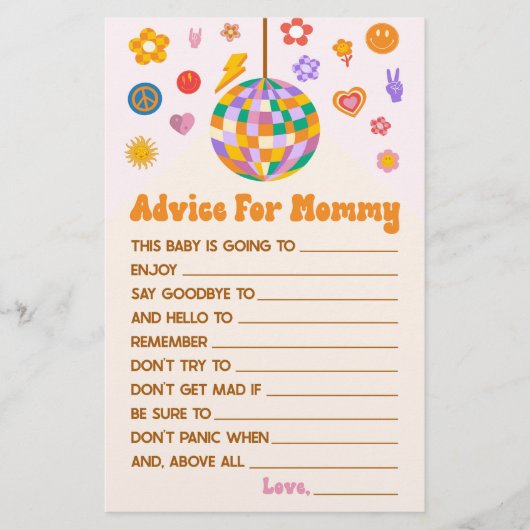De activiteit Disco Advice Baby shower game van 70 Briefpapier (Voorkant)