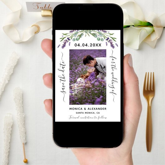 De aërobe eucalyptusfotobruiloft van Lavender spar Save The Date