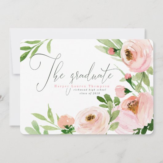 DE AFGESTUDEERDE BLUSH WATERCOLOR FLORAL AANKONDIGING (Voorkant)