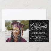 De Afgestudeerde, Elegante Zwarte Afstuderen Aankondiging (Voorkant / Achterkant)