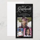De Afgestudeerde, Elegante Zwarte Afstuderen Aankondiging (Voorkant / Achterkant)