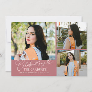 De Afgestudeerde Vieren Roze Multi Foto Aankondiging