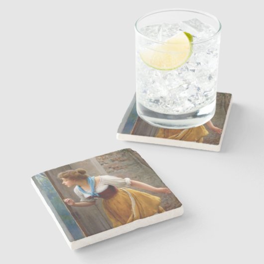 De afluisteraar (door Eugene de Blaas) Stenen Onderzetter (Zijkant)