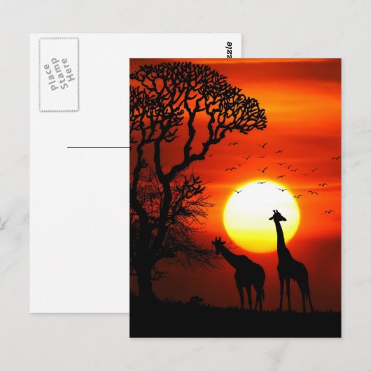 De Afrikaanse Silhouetten van de Giraffe van de Briefkaart (Voorkant / Achterkant)
