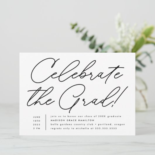 De Afstudeerder Black Script Graduation Party vier Kaart (Staand voorkant)