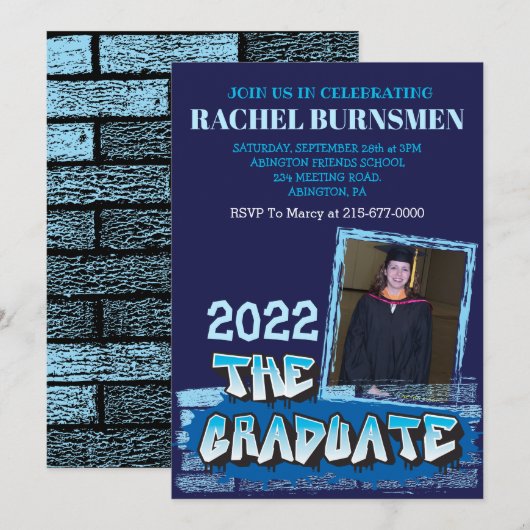 DE AFSTUDEREN AFGIFTE INVITE Graffiti Kaart (Voorkant / Achterkant)