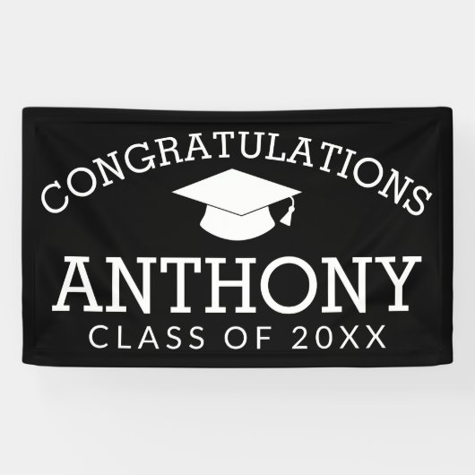 De Afstuderen Afstuderen van gelukwensen KAN zwart Spandoek (Horizontaal)