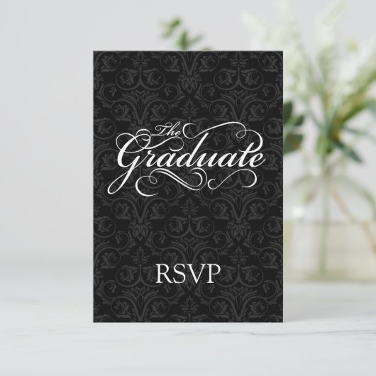 De Afstuderen, elegante zwarte RSVP Kaartje (Staand voorkant)