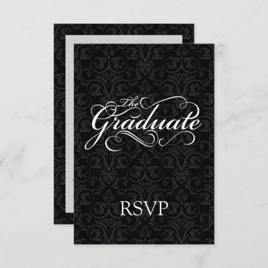 De Afstuderen, elegante zwarte RSVP Kaartje (Voorkant / Achterkant)