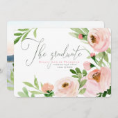 DE AFSTUDEREN ROZE Aquarel FLORAL Aankondiging (Voorkant / Achterkant)