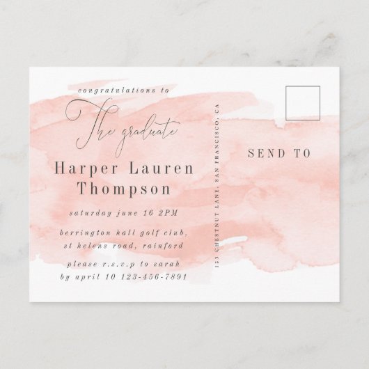 DE AFSTUDEREN ZWARE WATERVERF AANKONDIGINGSKAART (Achterkant)