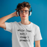 De AI-codering T-shirt<br><div class="desc">Voor de snelle ingenieur die in een eindeloze lus van cafeïne en creativiteit leeft, nagelt dit minimalistische AI-t-shirt het coderleven. Met de uitdrukking terwijl True: eat(); sleep(); prompt(); in pixelstijl lettertype, het is perfect voor ontwikkelaars, tech liefhebbers, en iedereen diep in de matrix. Het zwart-op-wit ontwerp voegt een retro geek-chique...</div>