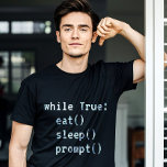 De AI-codering T-shirt<br><div class="desc">Voor de snelle ingenieur die in een eindeloze lus van cafeïne en creativiteit leeft, nagelt dit minimalistische AI-t-shirt het coderleven. Met de uitdrukking terwijl True: eat(); sleep(); prompt(); in pixelstijl lettertype, het is perfect voor ontwikkelaars, tech liefhebbers, en iedereen diep in de matrix. Het zwart-op-wit ontwerp voegt een retro geek-chique...</div>