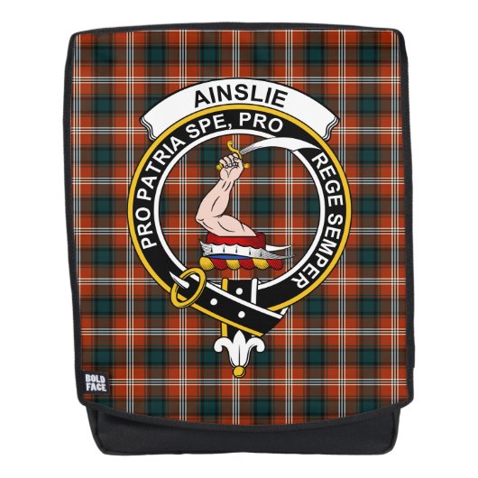 De Ainslie Clan Crest Tartan Pset Rugtassen (Voorkant)