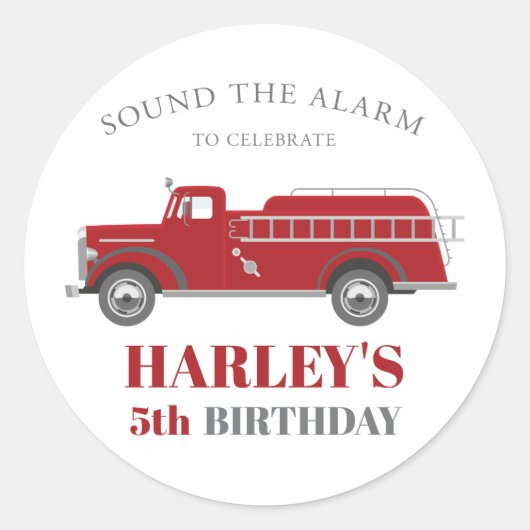 De Alarm Fire Truck Birthday Party Any Age geluide Ronde Sticker (Voorkant)