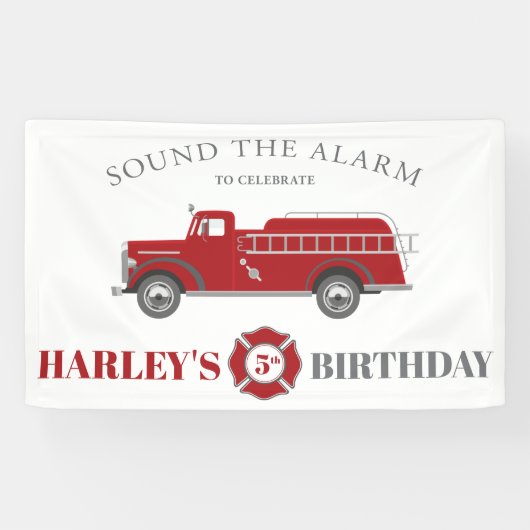 De Alarm Fire Truck Birthday Party Any Age geluide Spandoek (Horizontaal)