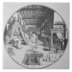 De alchemist in zijn laboratorium, van 'Amphitheat Tegeltje
