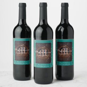 De Alchemist's wijn & monogram middeleeuwse barok Etiket