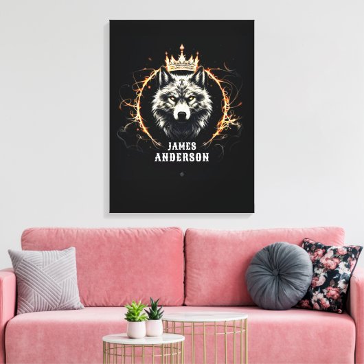De Alfa Wolf. Tekst of naam toevoegen op canvas (Insitu (Woonkamer))