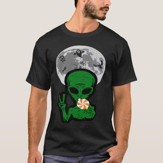 De Alien Eating Snoep Costume Halloween Party Gift T-shirt (Voorkant)
