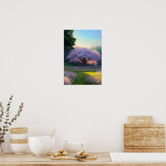 De alleenstaande schoonheid van Cherry Blossom Poster (Keuken)