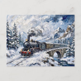 De Alpine Express Stoomtrein Winter Berg Kunst Briefkaart