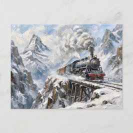 De Alpine Express Stoomtrein Winter Berg Kunst Briefkaart