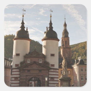 De Alte Brucke in de oude binnenstad, Heidelberg,  Vierkante Sticker