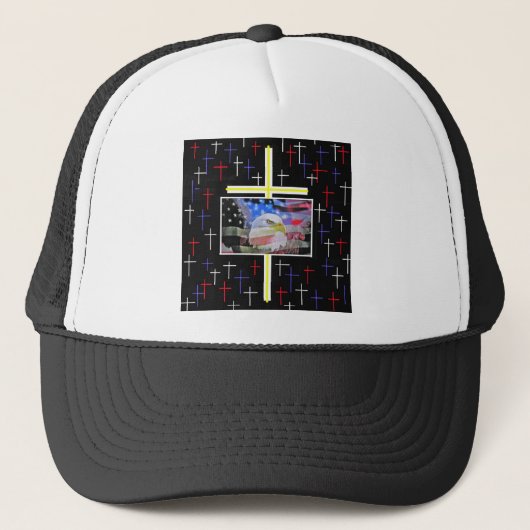 De Amerikaanse Bald Eagle, de vlag en het kruis. Trucker Pet (Voorkant)