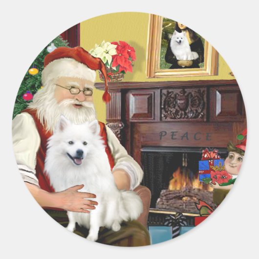 De Amerikaanse Eskimo-hond van de Kerstman Ronde Sticker (Voorkant)