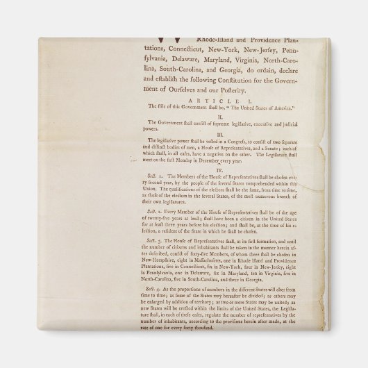 De Amerikaanse grondwet, 1787 Magneet (Voorkant)