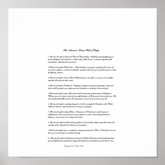 De Amerikaanse liberale wet op de rechten Poster (Voorkant)