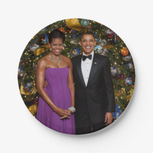 De Amerikaanse president Barack Obama op het kerst Papieren Bordje