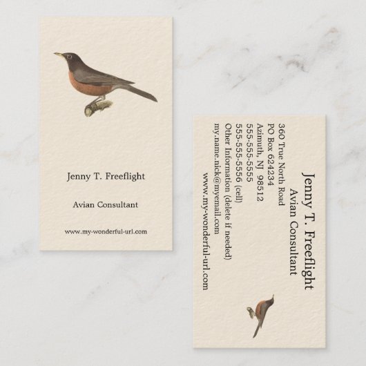 De Amerikaanse Robin (Turdus migratorius) NY Birds Visitekaartje (Voorkant / Achterkant)