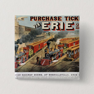 De Amerikaanse spoorwegscène in Hornellsville Vierkante Button 5,1 Cm