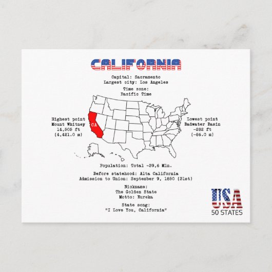 De Amerikaanse staat Californië op een kaart en nu (Voorkant)
