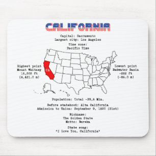 De Amerikaanse staat Californië op een kaart en nu Muismat