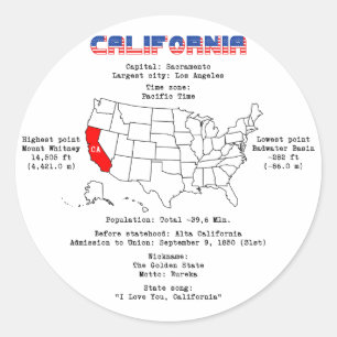 De Amerikaanse staat Californië op een kaart en nu Ronde Sticker