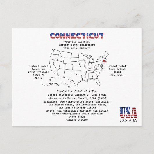 De Amerikaanse staat van Connecticut op een kaart  (Voorkant)