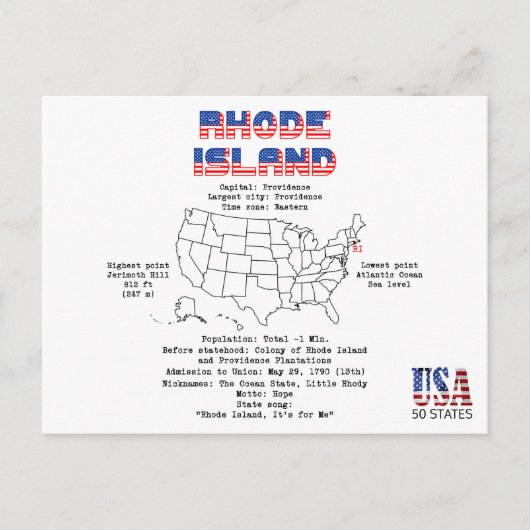De Amerikaanse staat van Rhode Island op een kaart (Voorkant)