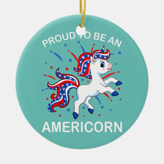 de amerikaanse unicorn op 4 juli meisjes amerika keramisch ornament (Voorkant)