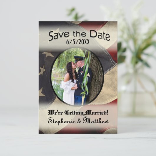 De Amerikaanse vlag bewaart de Datum met Foto Save The Date (Staand voorkant)