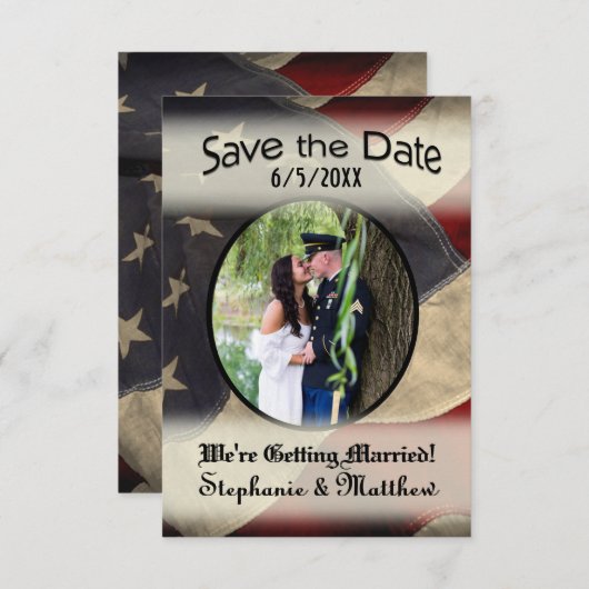 De Amerikaanse vlag bewaart de Datum met Foto Save The Date (Voorkant / Achterkant)