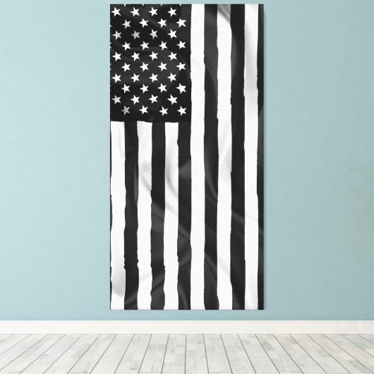 De Amerikaanse vlag in zwart-wit Canvas Afdruk (Insitu (Houten vloer))