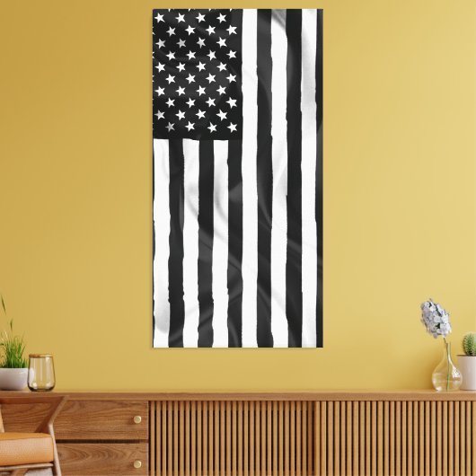 De Amerikaanse vlag in zwart-wit Canvas Afdruk (Insitu (Woonkamer))